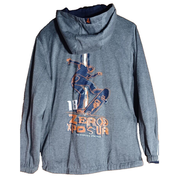 ZERO XPOSUR Hooded Skateboarding Jacket Design on back Men's Large Reversible - Picture 1 of 4